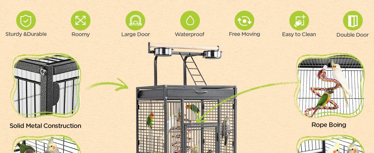61" Playtop Parrot Bird Cage with Rolling Stand — product details