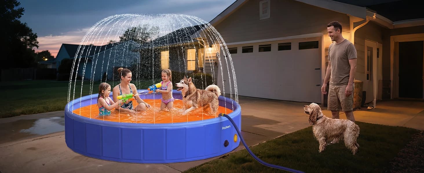 Foldable Dog Pool with Sprinkler and RGB LED Light — collection imagery