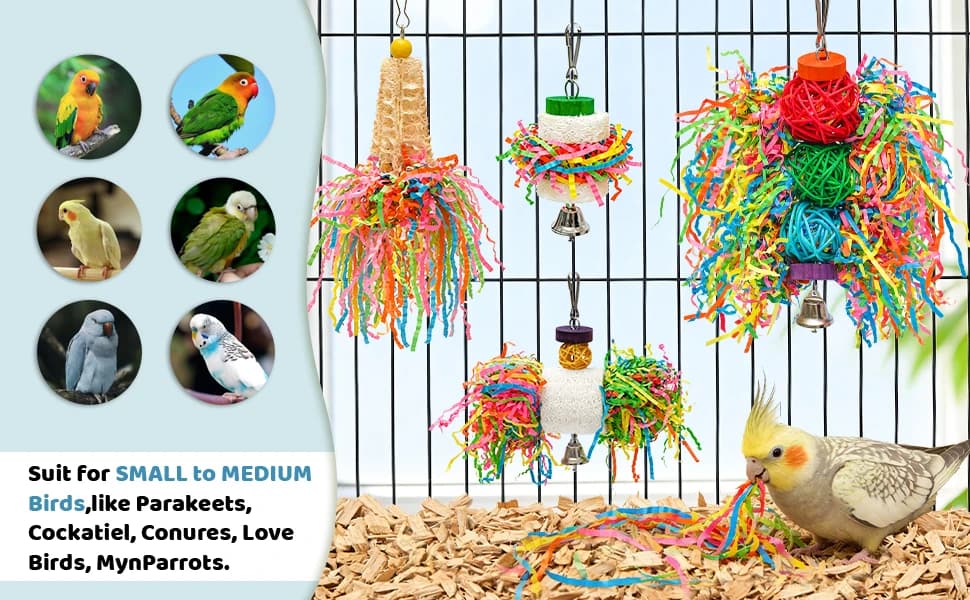 4PCS Bird Parrot Foraging Toys Parakeet Chewing Hanging Toy Shredded Paper Cage Accessories for Small Parrots — product details