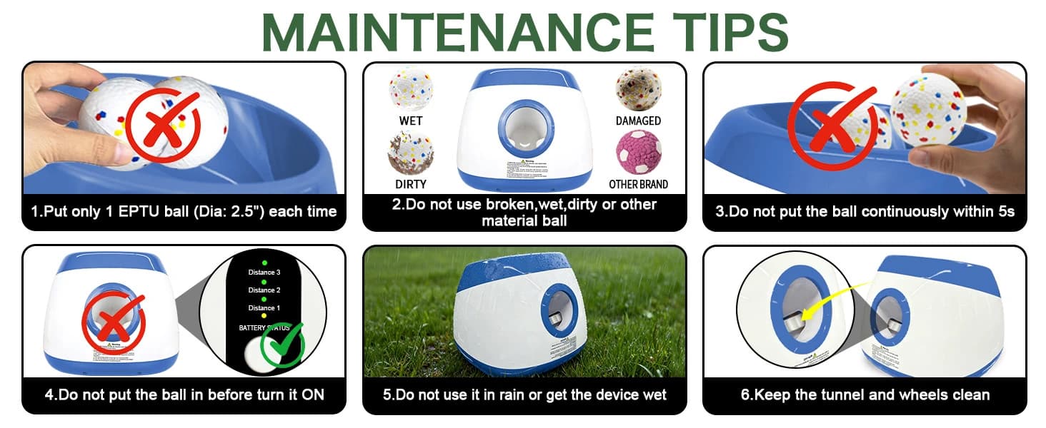 Automatic Ball Launcher for Dogs Large- 3 Distance Settings (40/60/80FT) w/Remote Control | 2.5" ETPU Tennis — Please note the following issues during use！