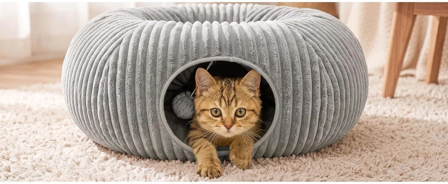 Cat Tunnel Bed for Indoor Cats — Peekaboo Cat Cave Bed — product details