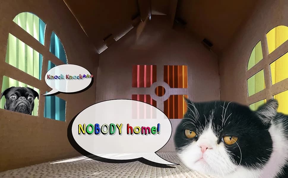 Cardboard Cat House Hideaway Playhouse with Cat Scratcher Scratching Pad 19" L x 13" W x 17" H — Provides privacy to a pet