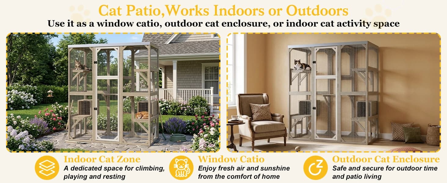 Outdoor Cat Catio Enclosures Large Wooden Cat House Patio for Indoor Cats Feral Cat Shelter with 2 Espace Doors — collection imagery