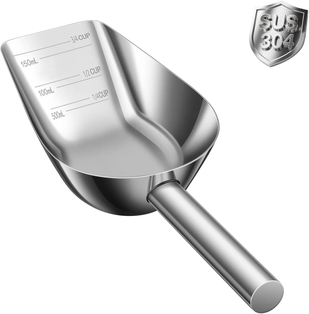 Pet cat-dog food-scoop measuring — 1-cup - Food-grade 304 stainless steel material | 1-Cup capacity | Precision