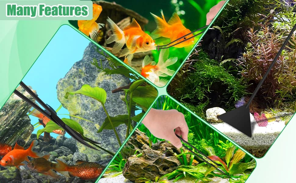 Aquarium Aquascape Tools Kit — 4 in 1 Anti-Rust Aquatic Plant Aquascaping Tool Stainless Steel Black Tweezers — product details