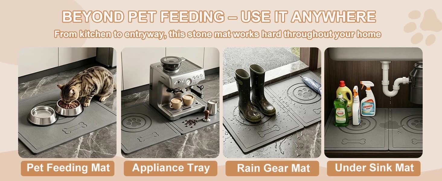 Stone Dog Food Mat — 24" x 16" Large Absorbent Pet Feeding Mat — product details