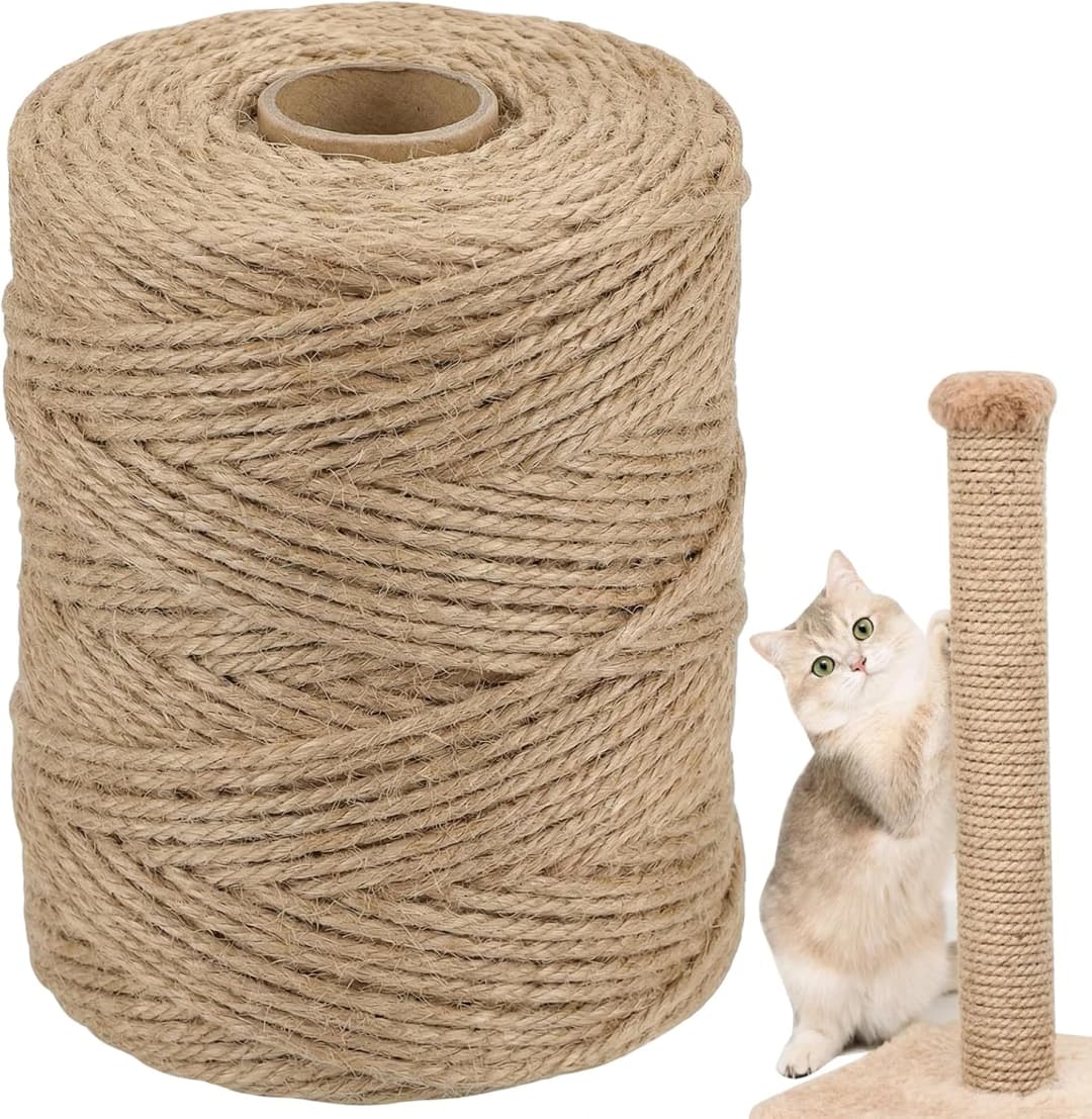 Natural Sisal Rope for Cat Scratcher — 1/4in x 164ft Twine for Cat Tree