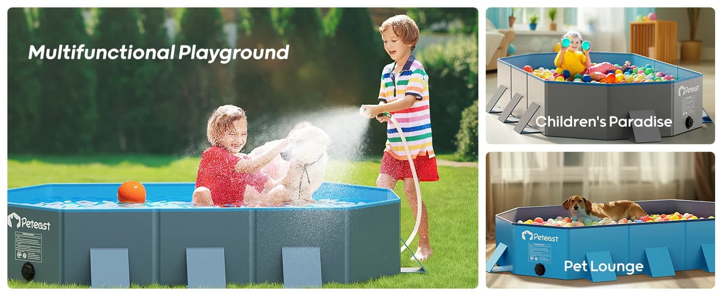 Dog Pool for Large Dogs — Foldable Hard Plastic — Multipurpose Pet Pool