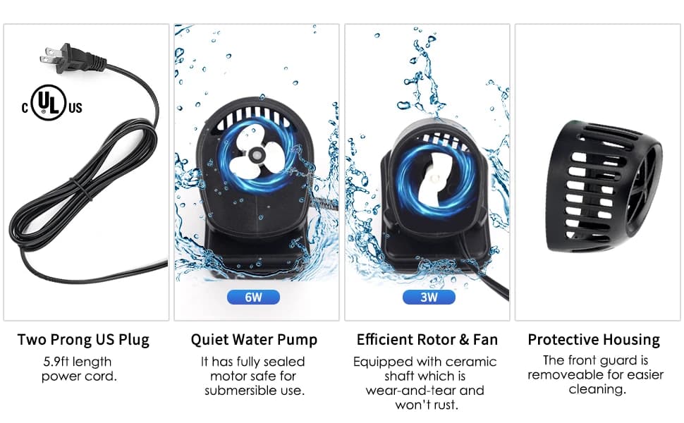 Mini Wave Maker for 15-40 Gallon Aquarium with Magnetic Mount Quiet Powerhead for Saltwater and Freshwater Fish — Easy to Disassemble and Clean