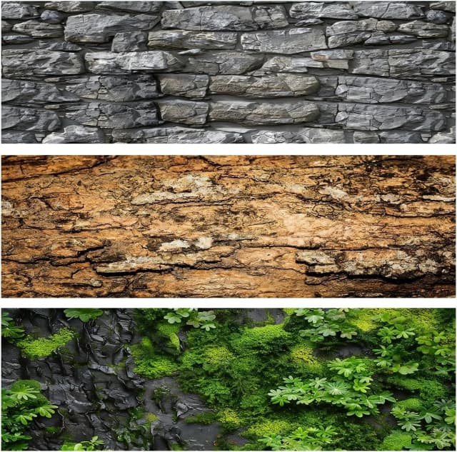 Reptile Terrarium Background 48"×24" 3PCS – Polyester Fabric Bearded Dragon Tank Decor with Gray Rock Bark and