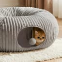 Cat Tunnel Bed for Indoor Cats — Peekaboo Cat Cave Bed — Color: Grey / Size: Medium