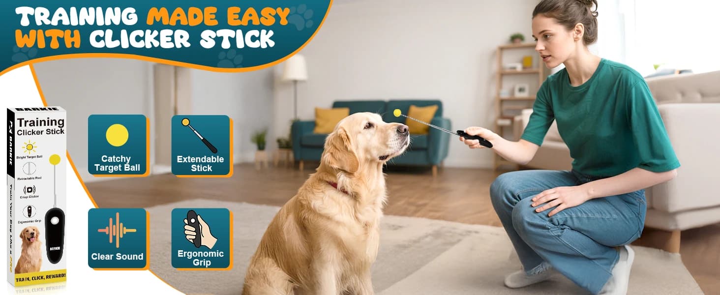 Dog Training Clicker with Target Stick – Portable and Retractable Trainer with Comfortable Handle and Bright — product details