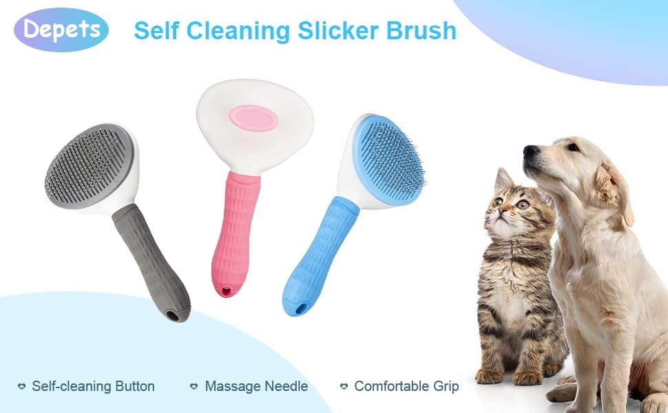 Self Cleaning Slicker Brush, Dog and Cat Bunny Pet Grooming Shedding Brush - Easy to Remove Loose Undercoat — product details