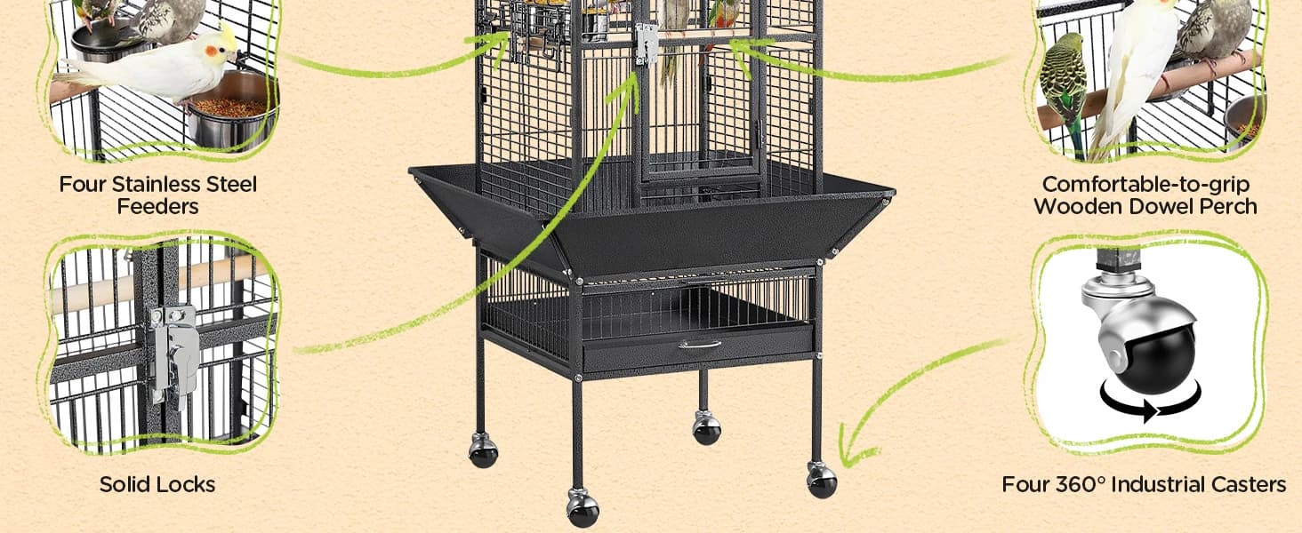 61" Playtop Parrot Bird Cage with Rolling Stand — product details