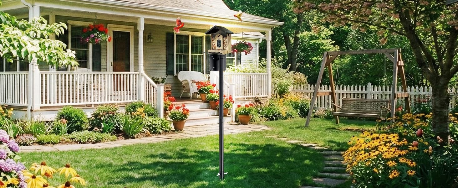 Heavy Duty Bird Feeder Pole - 109 Inch Adjustable 1 Inch Metal Bird House Pole with 14” Deep Auger Base | — Weather-Resistant for Long-asting Outdoor Sse