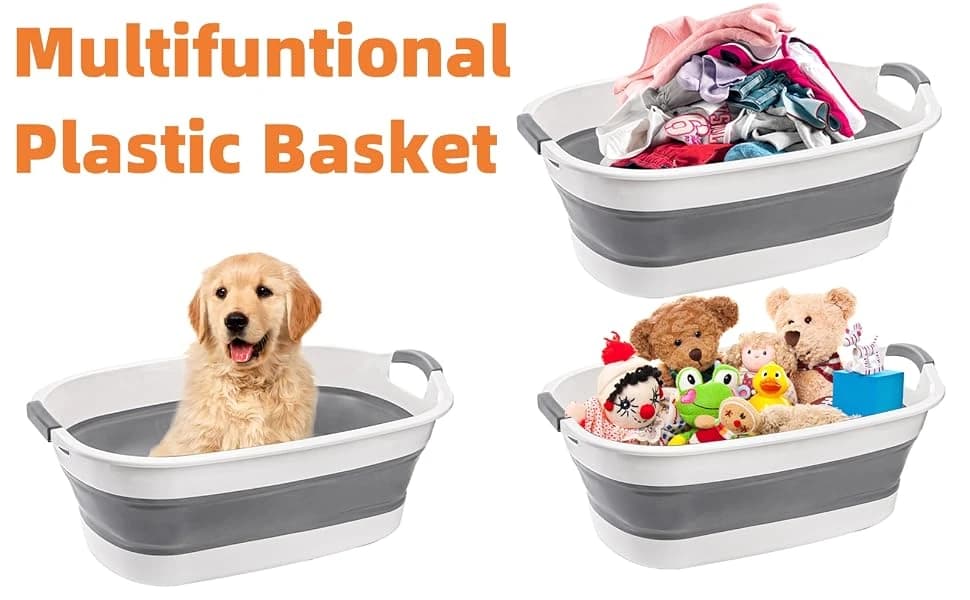 Collapsible Pet Bathtub with Water Drain Plug — Multifunctional Plastic Basket