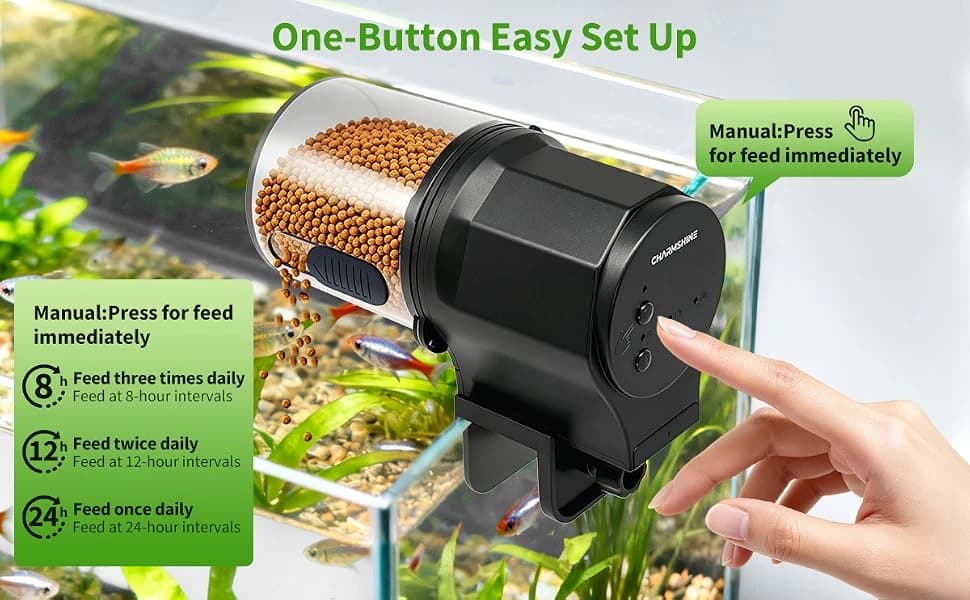 Automatic Fish Feeder for Aquarium One-Touch Easy Setup with 8/12/24 Timers — product details