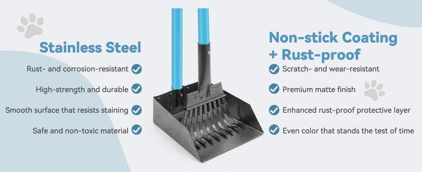 Dog Pooper Scooper — Stainless Metal Poop Scooper for Yard Long Handle — product details