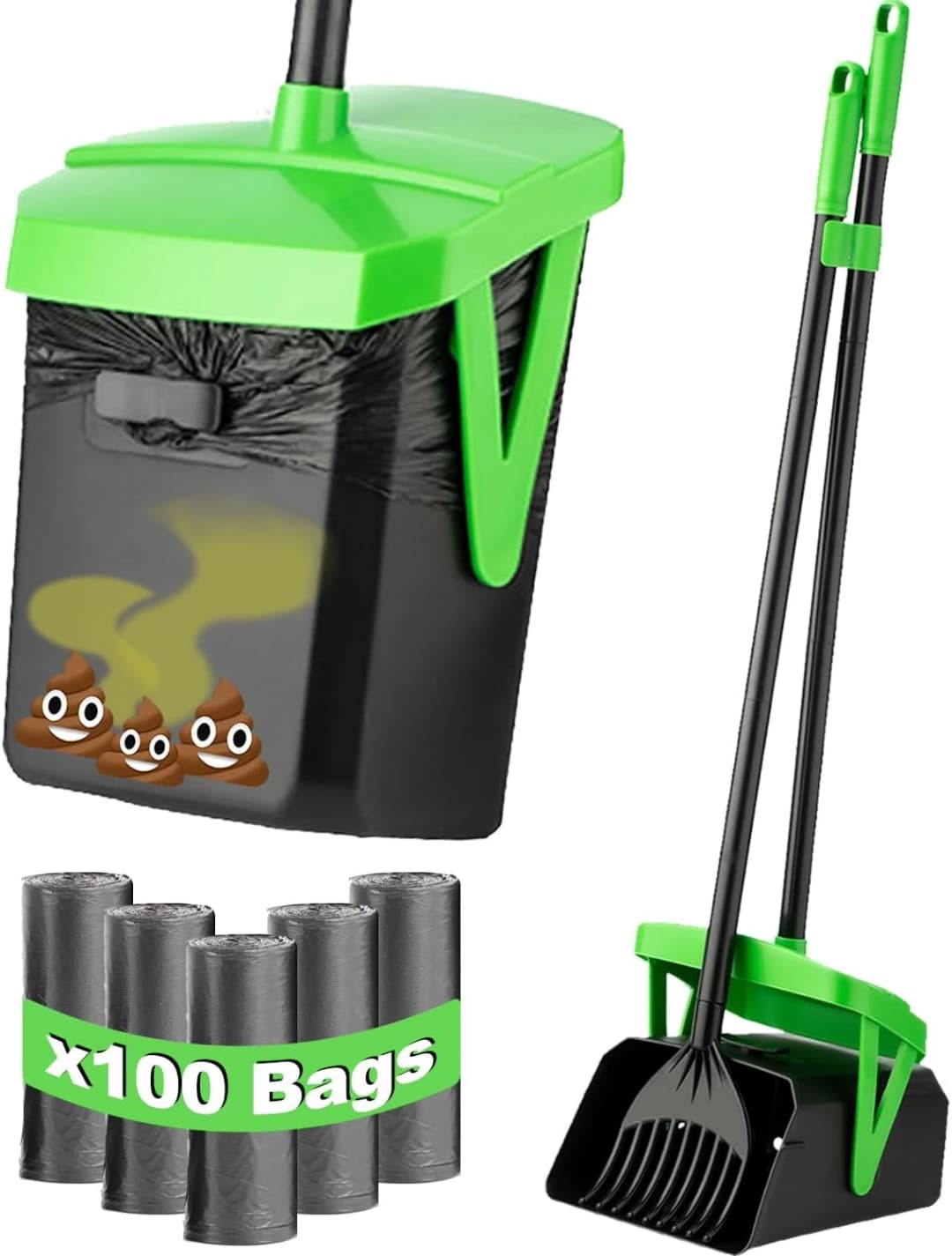 Dog Pooper Scooper — Swivel Bin and Rake Set with 100 Waste Bags