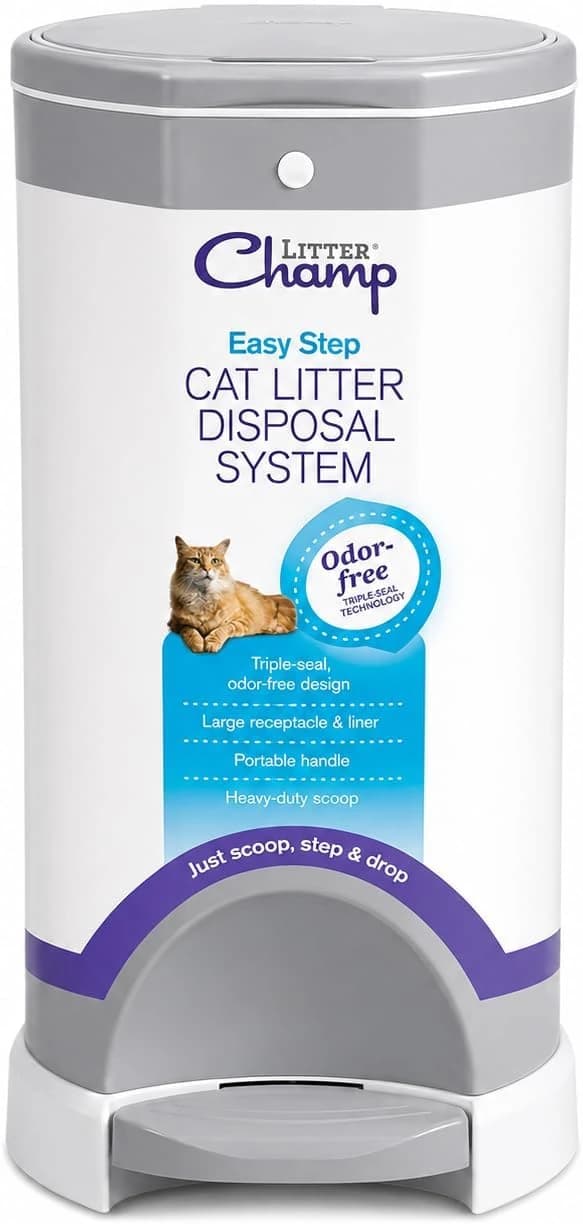 Litter Champ Cat Litter Disposal System — Hands-Free Pedal Trash Can