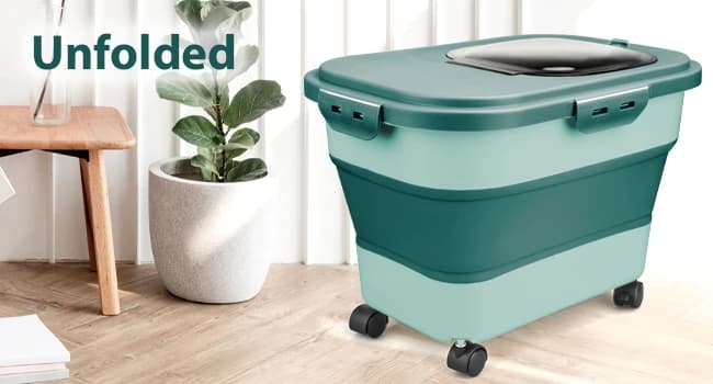 Dog Food Storage Container, 10-20Lbs Collapsible Pet Food Storage Containers with Rolling Wheel Airtight — Expand to Hold more Food