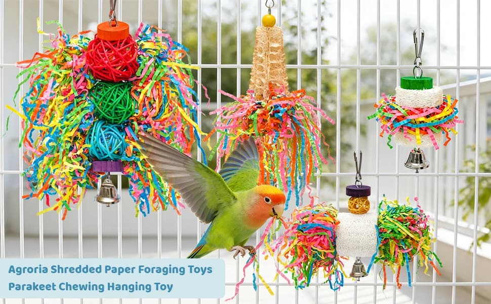 4PCS Bird Parrot Foraging Toys Parakeet Chewing Hanging Toy Shredded Paper Cage Accessories for Small Parrots — product details