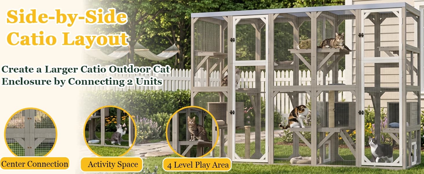 Outdoor Cat Catio Enclosures Large Wooden Cat House Patio for Indoor Cats Feral Cat Shelter with 2 Espace Doors — Outdoor Cat Catio, Outdoor Catio with Multiple Setup Options