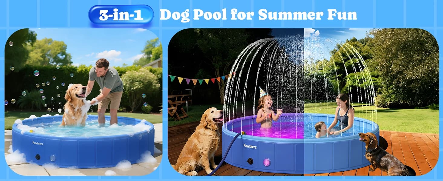 Foldable Dog Pool with Sprinkler and RGB LED Light — product details