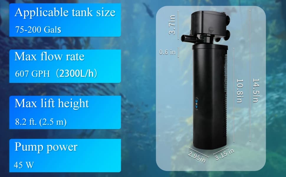 600GPH UV Aquarium Filter for — 100-300 Gallon Fish Tank Algae Control — product details