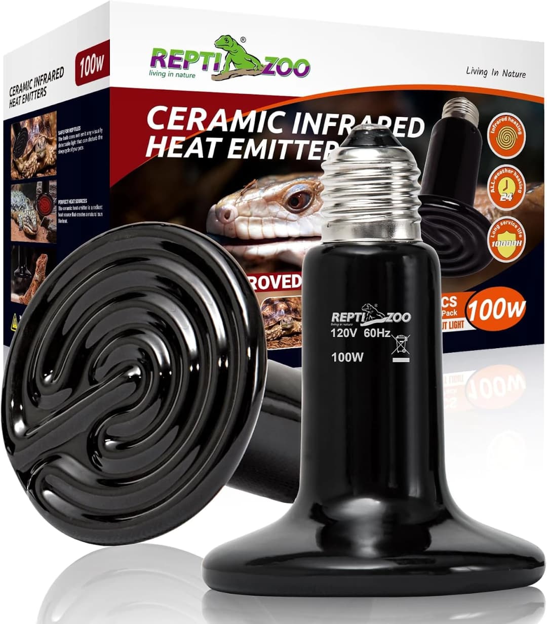 100W Reptile Heat Lamp 2Pack Ceramic Heat Emitter Night Heat Lamp Bulbs Reptile Terrarium Heat lamp Tank Heat