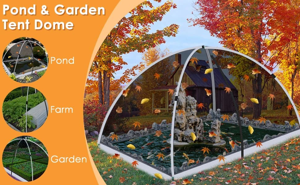 5 * 7ft Pond Cover Dome — Garden Pond Net Pond Mesh Tent with Ropes — 5 * 7ft Pond Cover Dome with Ropes, Stakes and Fiberglass Poles