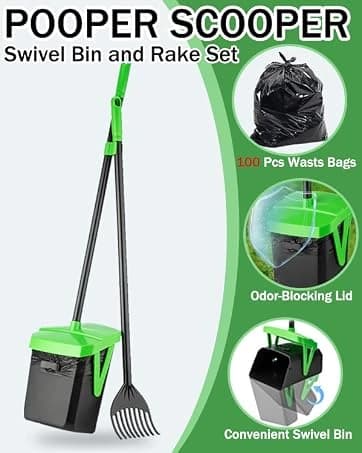 Dog Pooper Scooper — Swivel Bin and Rake Set with 100 Waste Bags — collection imagery