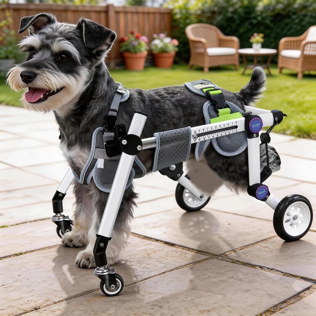 Four-Wheel Dog Mobility Cart with Front and Rear Support — Size: XXS 6-11lb