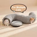 Cat Tunnel Bed for Indoor Cats — Peekaboo Cat Cave Bed — Color: Grey / Size: Medium