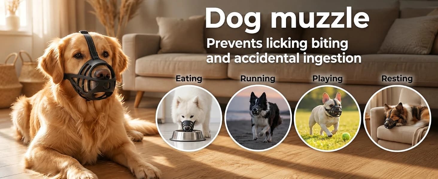 Breathable Basket Dog Muzzle for Large Breeds | Adjustable Mask with Reflective Straps | Allows Drinking and — product details