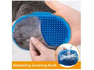 Dog Bath Brush — Dog Shampoo Brush With Adjustable Ring Handle Long Bristles — ADJUSTABLE HAND STRAP