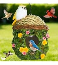 Bird Houses for Outside Real Wood-Look Resin Bird House with Hanging Chain – Waterproof and Durable Forest — collection imagery