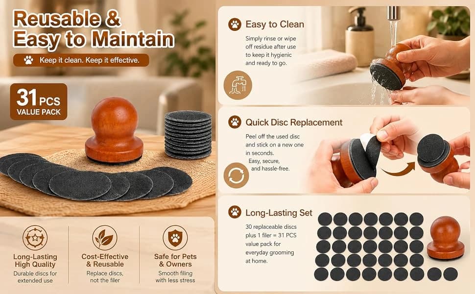31 Pcs Dog Nail File, Wooden Manual Dog and Cat Nail Filer for Scratch Board with 30 Replaceable Discs — product details