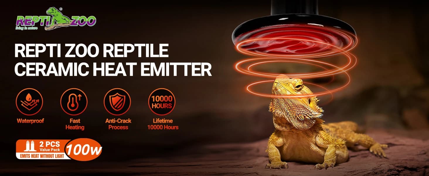 100W Reptile Heat Lamp 2Pack Ceramic Heat Emitter Night Heat Lamp Bulbs Reptile Terrarium Heat lamp Tank Heat — product details
