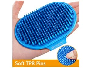 Dog Bath Brush — Dog Shampoo Brush With Adjustable Ring Handle Long Bristles — ADJUSTABLE HAND STRAP