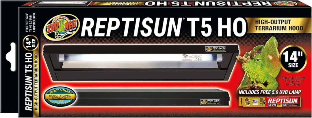 5.0 T5-HO 14" Terrarium Hood with ReptiSun T5 HO 5.0 UVB Lamp