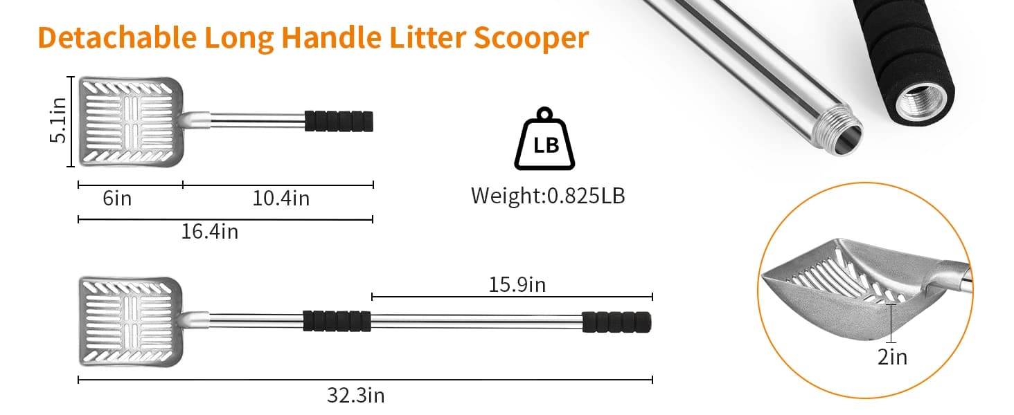 Metal Cat Litter Scoop — Detachable Long Handle Litter Scooper — product details