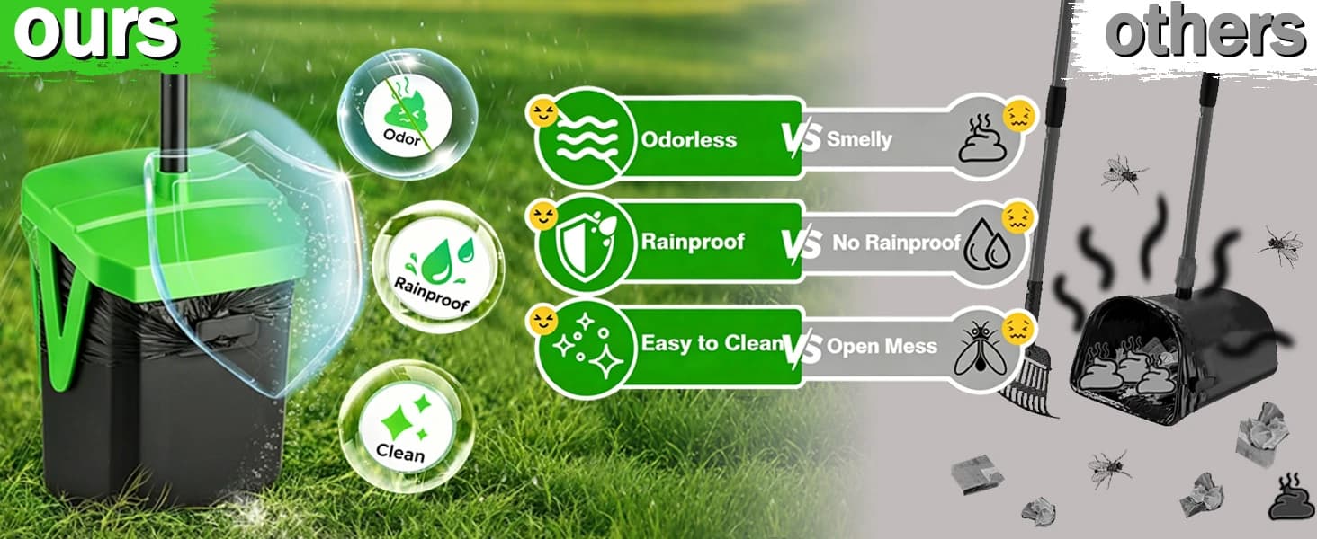 Dog Pooper Scooper — Swivel Bin and Rake Set with 100 Waste Bags — product details