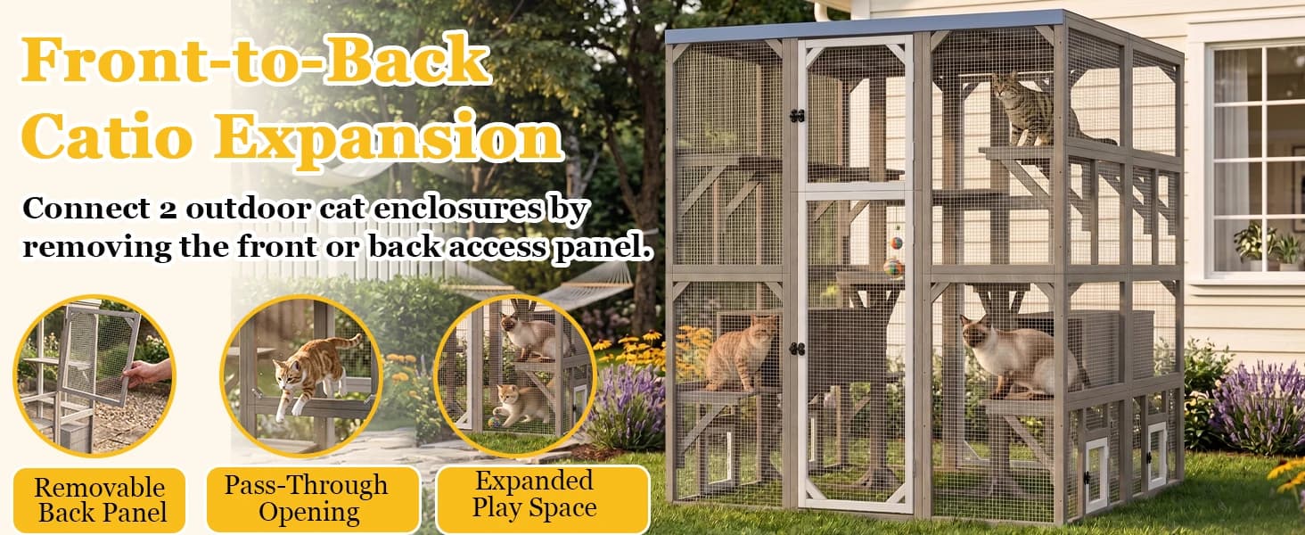 Outdoor Cat Catio Enclosures Large Wooden Cat House Patio for Indoor Cats Feral Cat Shelter with 2 Espace Doors — Outdoor Cat Catio, Outdoor Catio with Multiple Setup Options