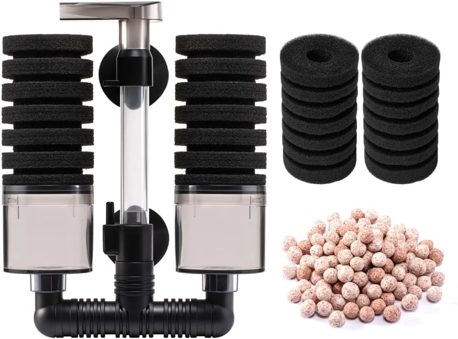 Aquarium Sponge Filter Fish Tank Foam Filter Quiet Submersible Bio Sponge Filter with 2 Spare Sponges and 1 Bag