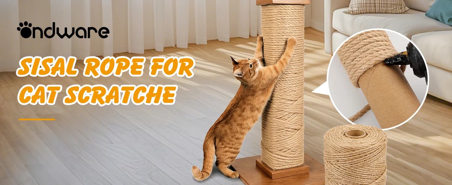 Natural Sisal Rope for Cat Scratcher — 1/4in x 164ft Twine for Cat Tree — product details