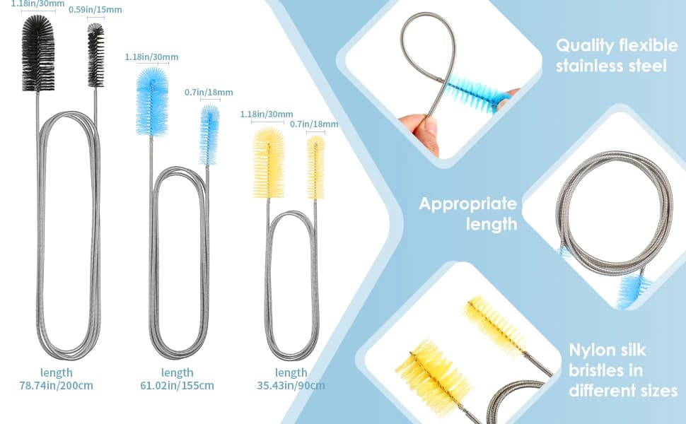 3 Pcs Aquarium Filter Hose Brush Stainless Flexible 61 ''79 '' — product details
