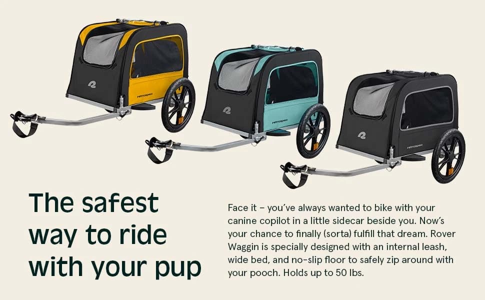 Rover Waggin' Pet and Dog Bike Trailer with Weather-Resistant Canopy and Mesh Shield - Foldable Frame — product details