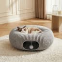 Cat Tunnel Bed for Indoor Cats — Peekaboo Cat Cave Bed — Color: Grey / Size: Medium