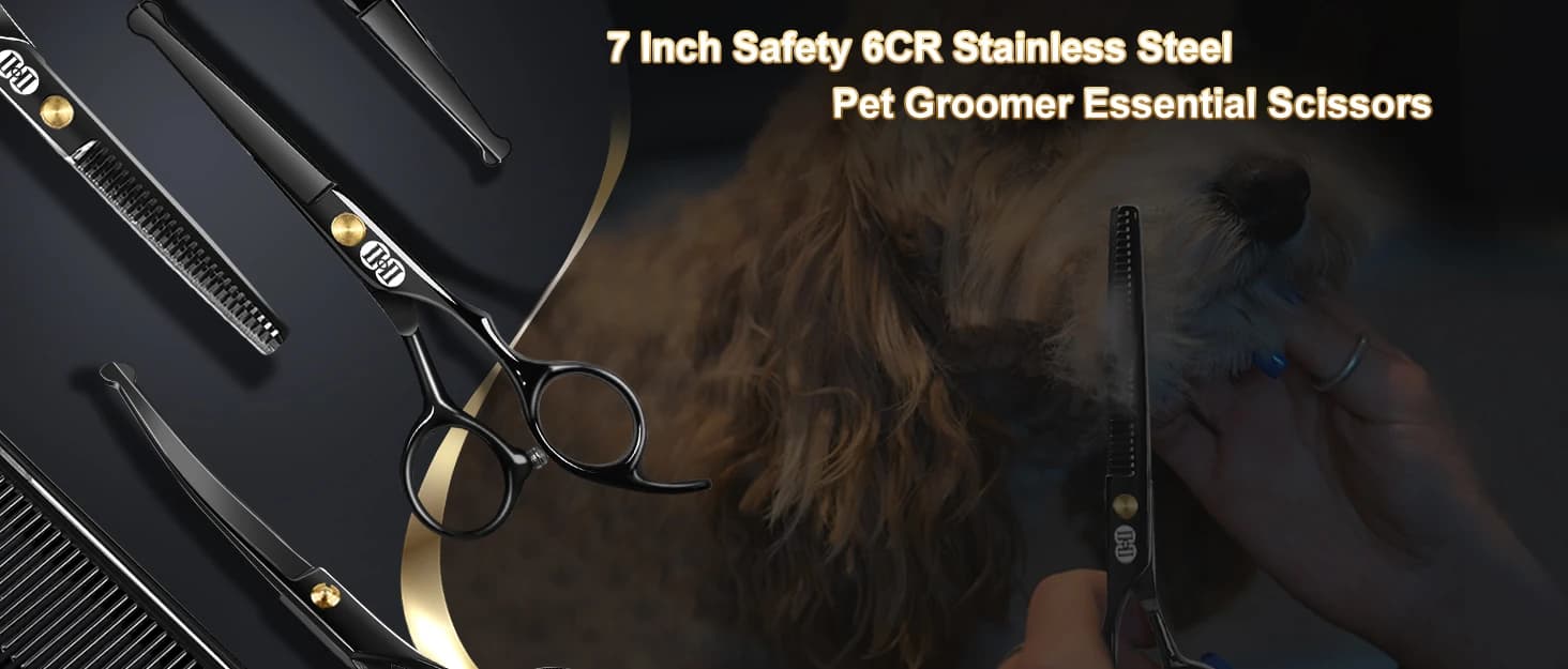 Dog Grooming Scissors Kit — 7 Inch Safety Pet Cat Shears Set — collection imagery